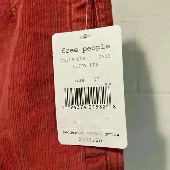 Free People I Want it All Corduroy Midi Skirt Red Poppy Size 27‎ NWT $108 - Picture 5 of 9